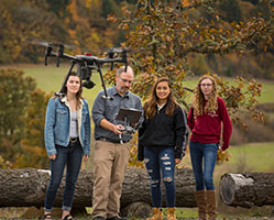 Photo of professor and students with a drone. Link to Closely Held Business Stock